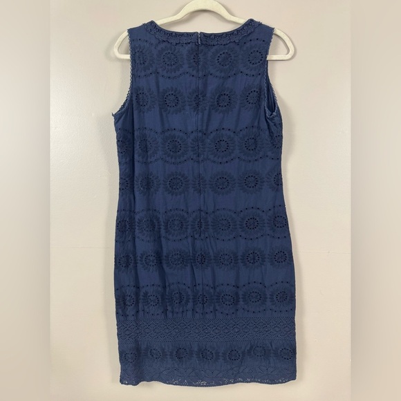 Talbots Navy Blue Sleeveless eyelet lace overlay shift dress size 10 - Picture 5 of 11